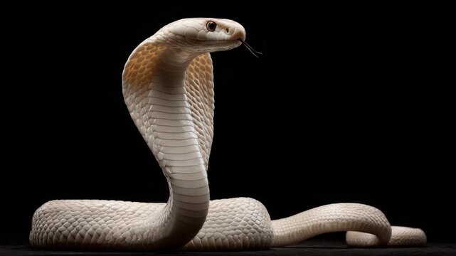 White cobra snake in defensive posture