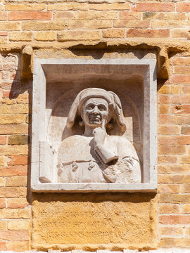 Titus Livius of Livy, one of the greatest historian of Ancient Rome. 14th century medieval relief on a wall in the Padua historic center