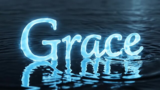 Glowing Text Reflected on Water Surface - The video features glowing cursive text partially submerged in water, creating a gentle reflection on the rippling surface.