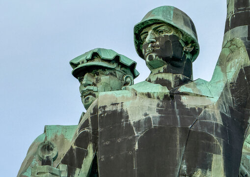 Monument to the liberators of Donbas featuring bronze statues, Donetsk Oblast, Donetsk, Ukraine