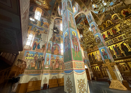 Iconostasis with paintings inside Nikolo Vasilyevsky Monastery, Donetsk Oblast, Nikolskoye, Ukraine