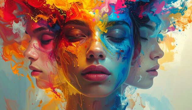 Vibrant emotional expression visualized through colorful abstract faces in a creative illustration