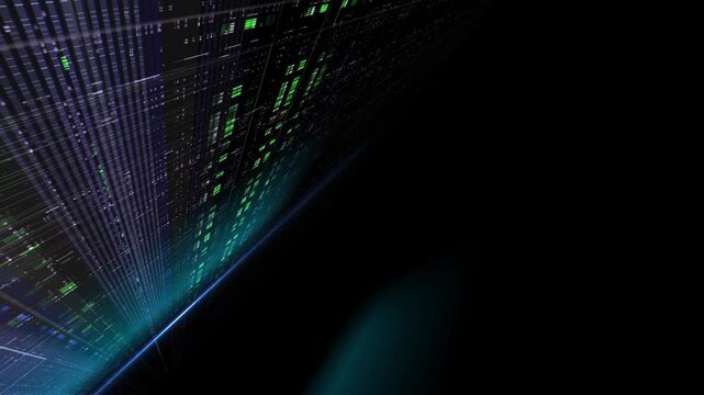 A futuristic digital background featuring flowing neon grid lines and glowing data particles. Perfect for sci-fi projects, tech presentations, or high-tech motion design, etc. 
Video in loop.