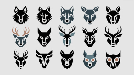 Fototapeta premium An arrangement of stylized animal head designs showcases wolves deer and a ram presented in monochromatic color schemes high quality professional detailed modern elegant stylish clean