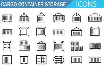 Fototapeta premium Shipping Container Line Icons Collection for Transport and Freight