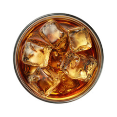 A glass of whiskey with ice cubes