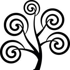 Abstract Spiral Tree Silhouette with Swirl Branches
