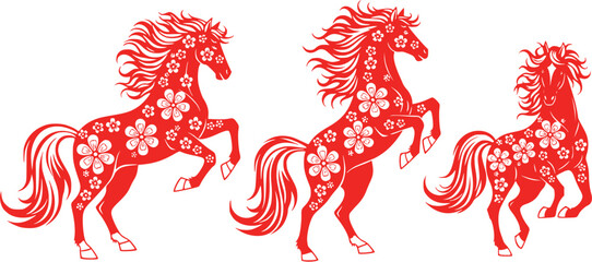 horse zodiac Flat vector illustration of the fire horse zodiac in red,