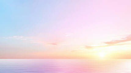 Obraz premium Dreamy gradient sunset sky with soft pink and blue hues reflecting on calm water creates serene atmosphere