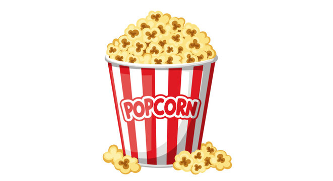 A colorful illustration of a popcorn bucket filled with popcorn on transparent background