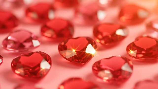 Close up of heart shaped objects with vibrant red and pink colors