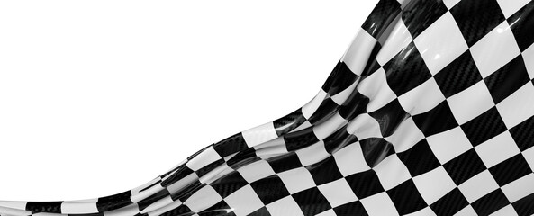 Black and white checkered flag waving in the wind against a clean white background. Perfect for racing, competition, and