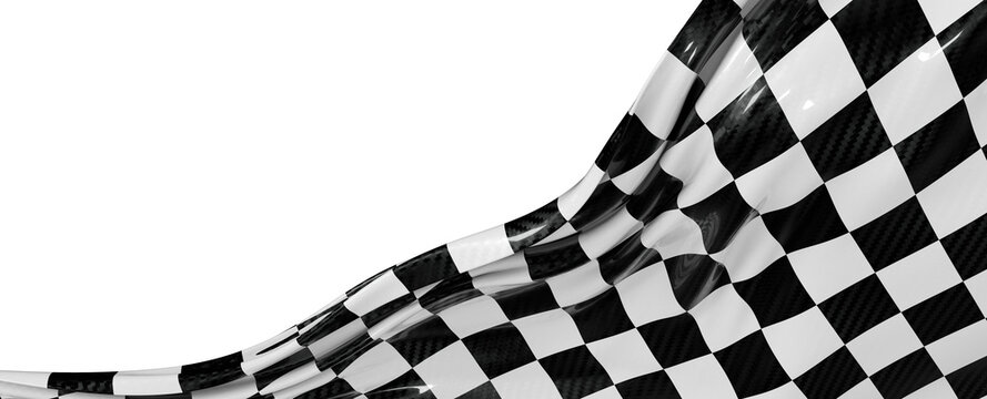 Black and white checkered flag waving in the wind against a clean white background. Perfect for racing, competition, and