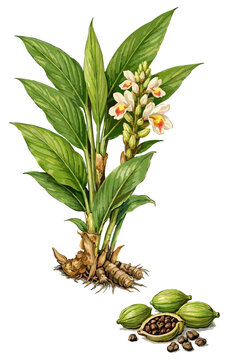 Amomum compactum illustration art