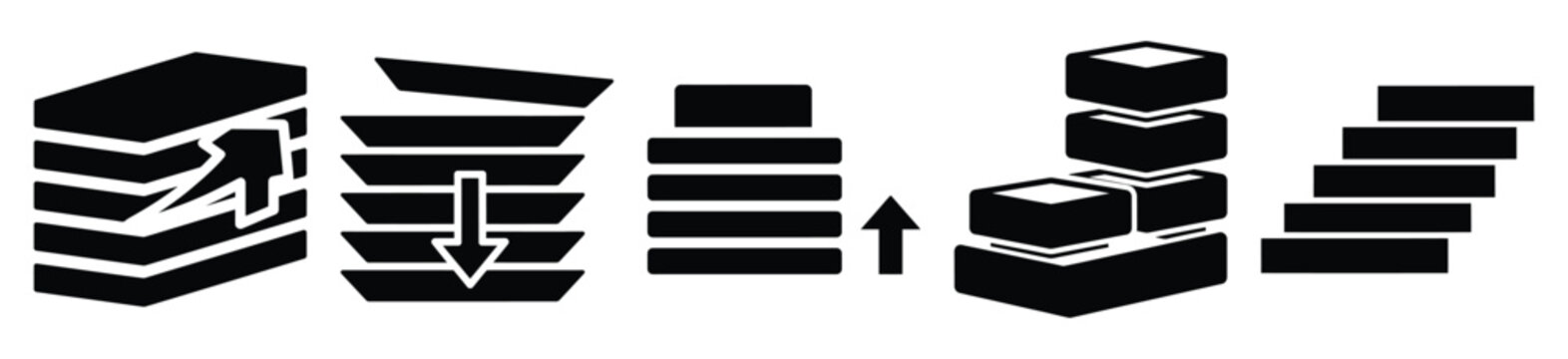 Stylized icon set of a  training dataset stack on white background. Machine learning silhouette Icons in solid and silhouette versions.