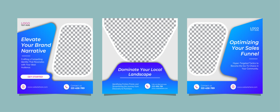 Business Social Media Gradient Carousel Post Templates Design for Brand Growth and Sales Optimization, Editable AI file