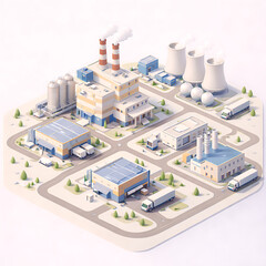 Obraz premium Isometric Industrial Power Plant Complex Illustration, Energy Factory Infrastructure Design 