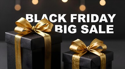 Elegant black friday big sale composition with wrapped gifts on a dark background