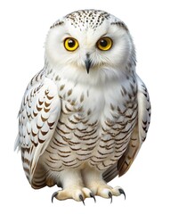 Snowy owl perched isolated on white background