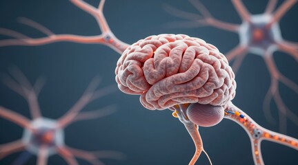 Human brain and neurons represented with nerve cells connected to the brain anatomy