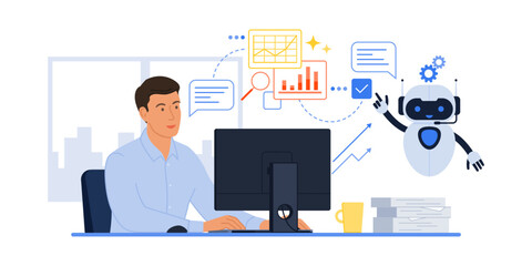 AI in business: business executive assisted by an AI agent robot