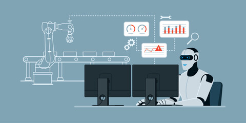 Autonomous AI robot monitoring equipment and production in a factory