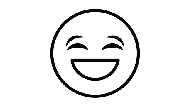 Minimalist black smiley face icon with closed eyes and cheerful grin symbolizing happiness and positivity in design elements