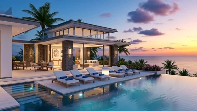 Luxury Villa with Infinity Pool at Sunset.