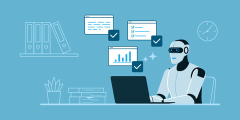 Efficient AI agent robot working in the office: AI application in business