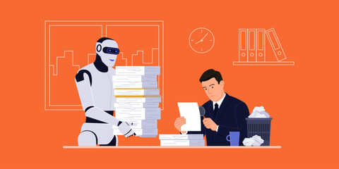 Frustrated office worker checking AI-generated content
