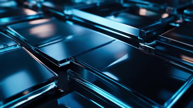 8K Robotic Realism: Cinematic loop of cyber-glass plates sliding with dynamic reflections and controlled slow motion