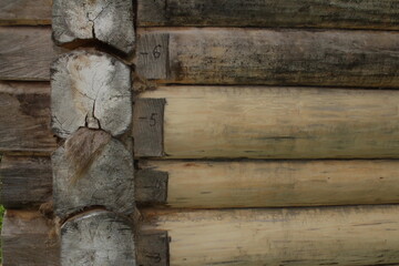 beautiful natural wooden logs stacked in a row	
