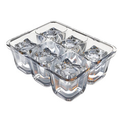 Clear ice tray filled for drinks