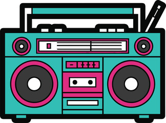 Fototapeta premium Retro Teal and Pink Boombox Vector Icon