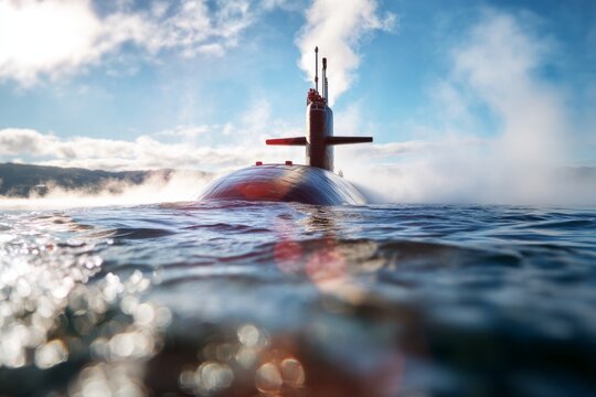 Submarine Surfacing Through Morning Fog Over Calm Sea Waters in 5D