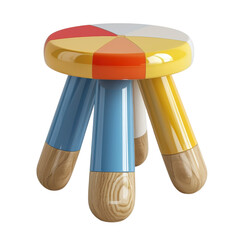 Colorful stool with round seat and wooden legs