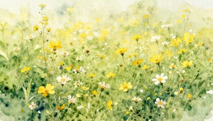 Fototapeta premium Blooming wildflowers in a sunny meadow nature scene watercolor artwork vibrant colors serene environment