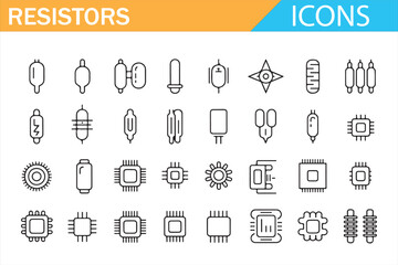 Fototapeta premium Electronic Engineering Icon Set with Resistors Capacitors and Diodes