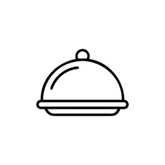 Fototapeta premium A shiny silver restaurant cloche icon with a chrome lid and tray isolated on a white background as a 3d illustration of a service bell platter for hotel reception and dinner meal delivery