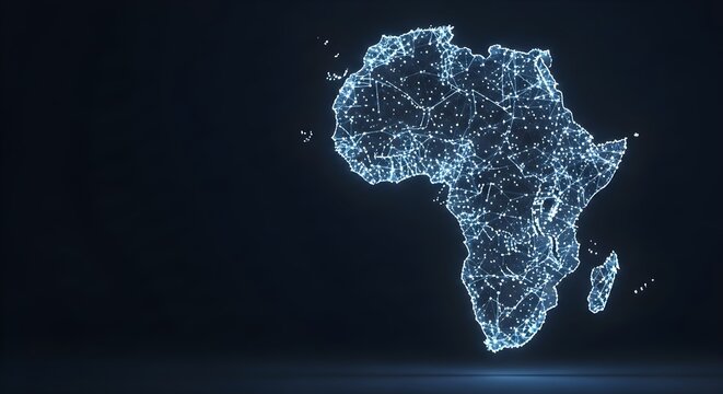 Abstract Digital Africa Outline with Connected Dots and Lines on Dark Background