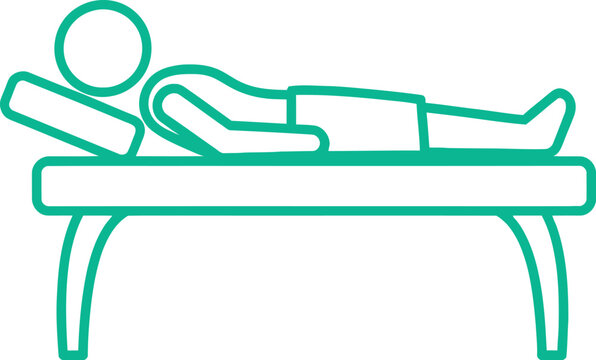 A simple outline of a person lying on their back on an examination table