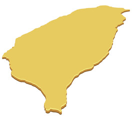 3D map of Taiwan in a solid yellow color. Perspective view of the country's borders. (cut out)