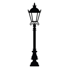 A detailed silhouette of an ornate vintage street lamp post © MSTRAHELA