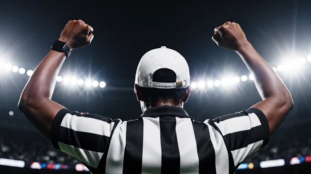 Sports referee with raised fists