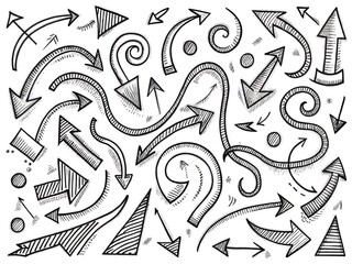 A diverse collection of hand-drawn arrows and design elements in a sketchy style
