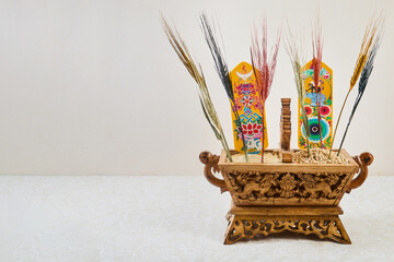 Chemar box with offerings for tibetan new year losar ritual
