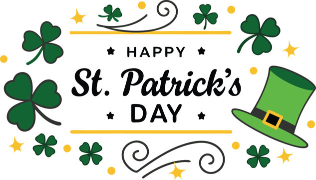 Happy st patrick s day wishes with shamrocks and leprechaun hat