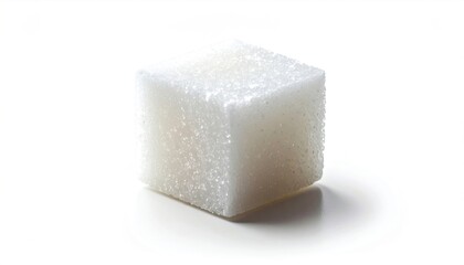 Single Sugar Cube on White Background for Sweetening.