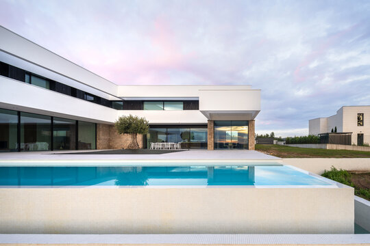 Modern luxury house with pool and sleek architecture