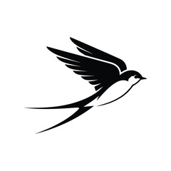 Obraz premium A black silhouette of a swift bird in mid flight against white